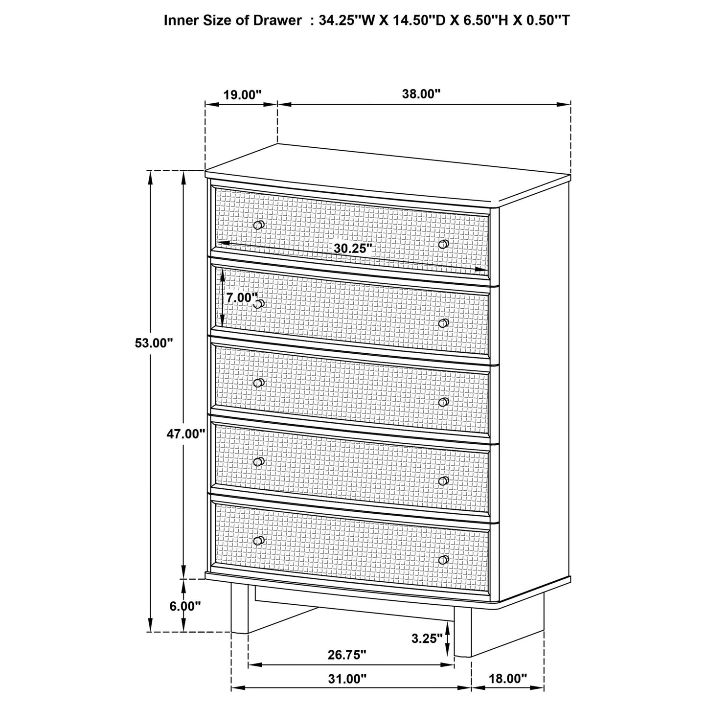Kimpton - 5 Drawer Bedroom Chest - Beige