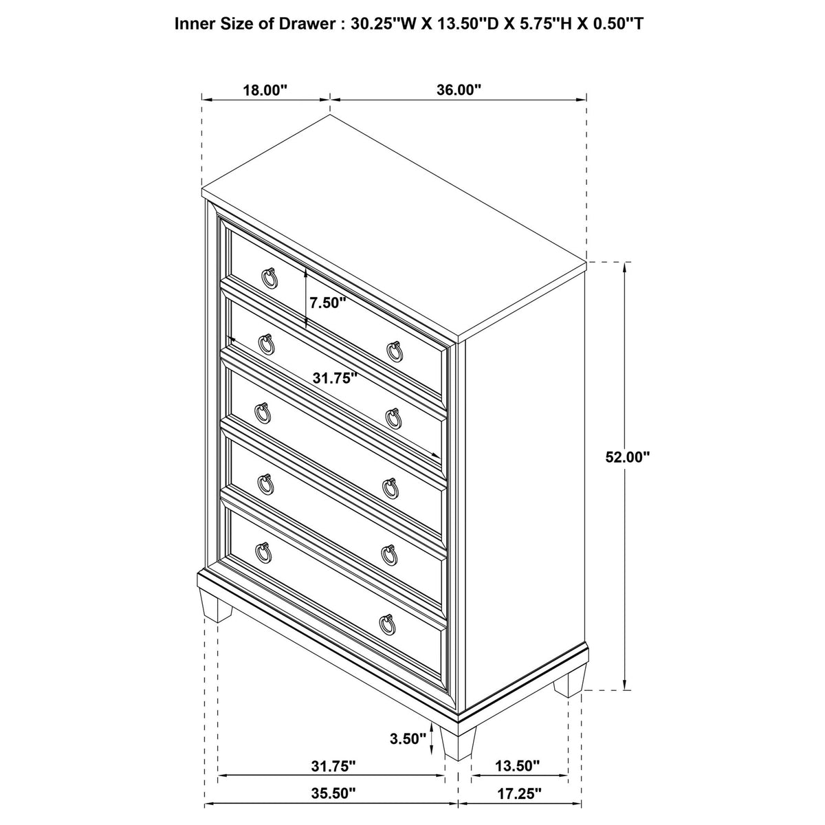 Wedner - 5 Drawer Chest - Oak