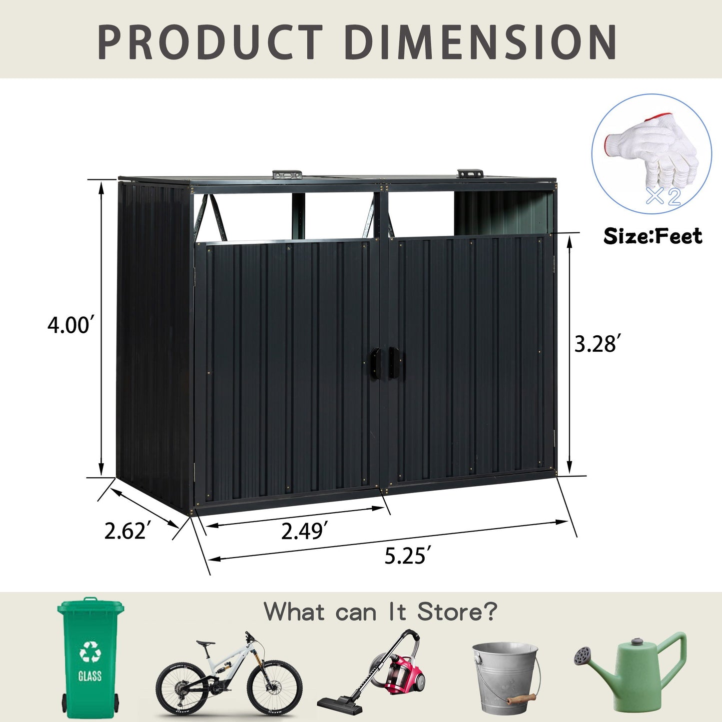 Garbage Bin Shed Stores 2 Trash Cans Metal Outdoor Bin Shed For Garbage Storage, Stainless Galvanized Steel, Bin Shed For Garden Yard Lawn