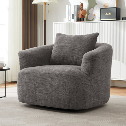 360° Swivel Barrel Sofa Chair With Throw Pillow, Chenille Upholstered Accent Chair