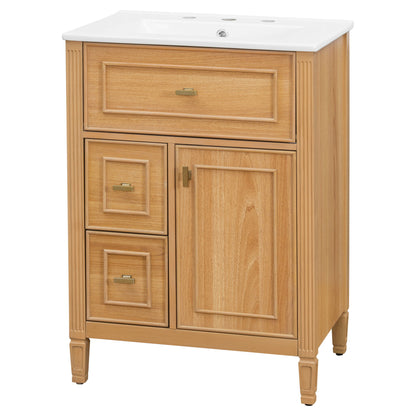 Bathroom Vanity With Sink, Flip Drawer, 2 Drawers, Adjustable Shelf