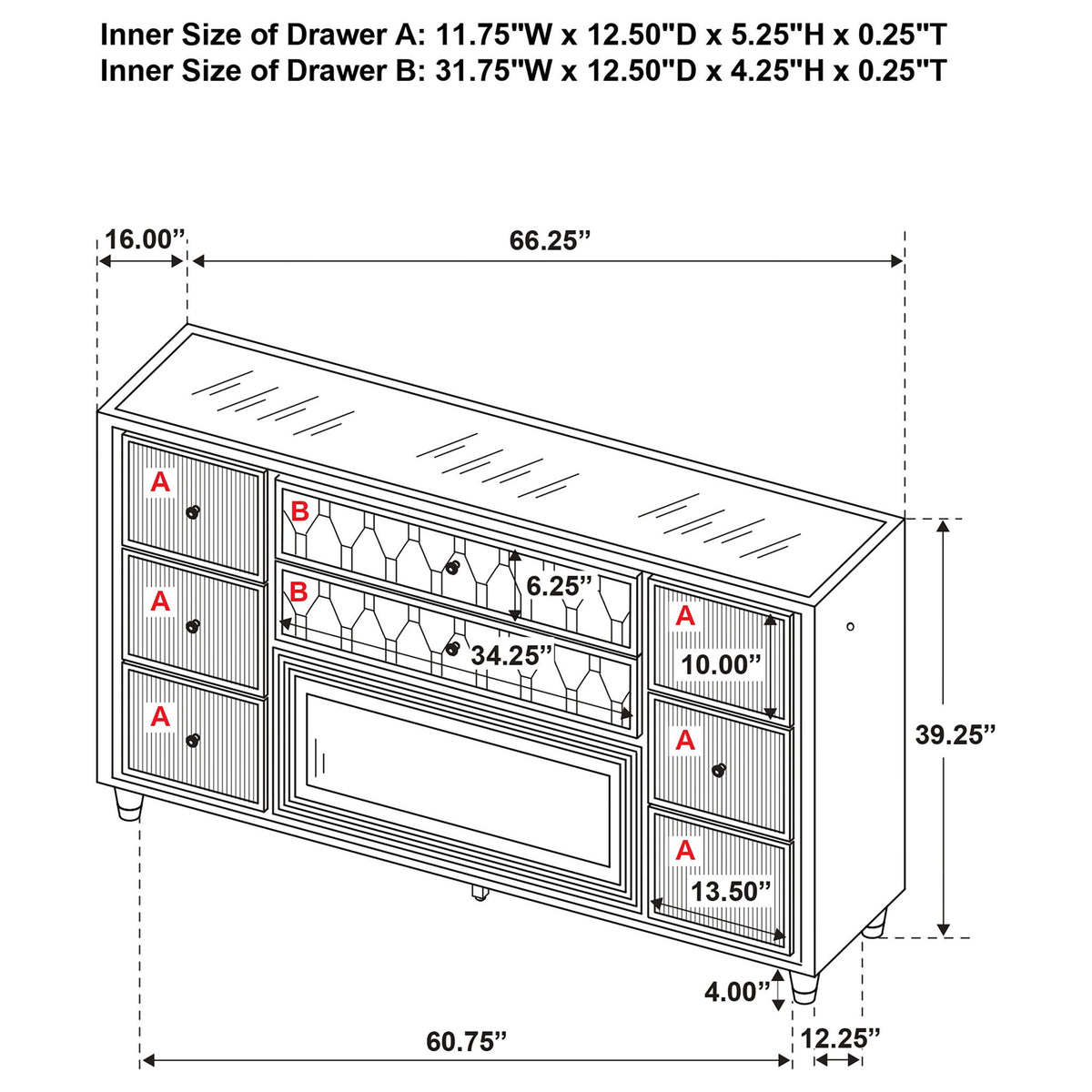 Mika - 8 Drawer LED Fireplace Dresser