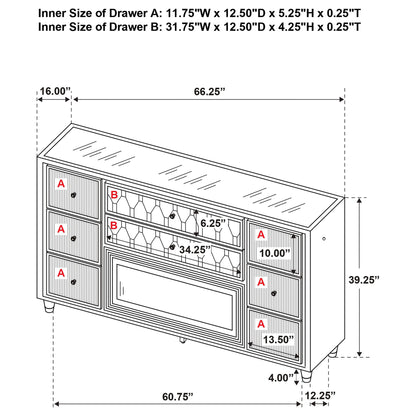 Mika - 8 Drawer LED Fireplace Dresser