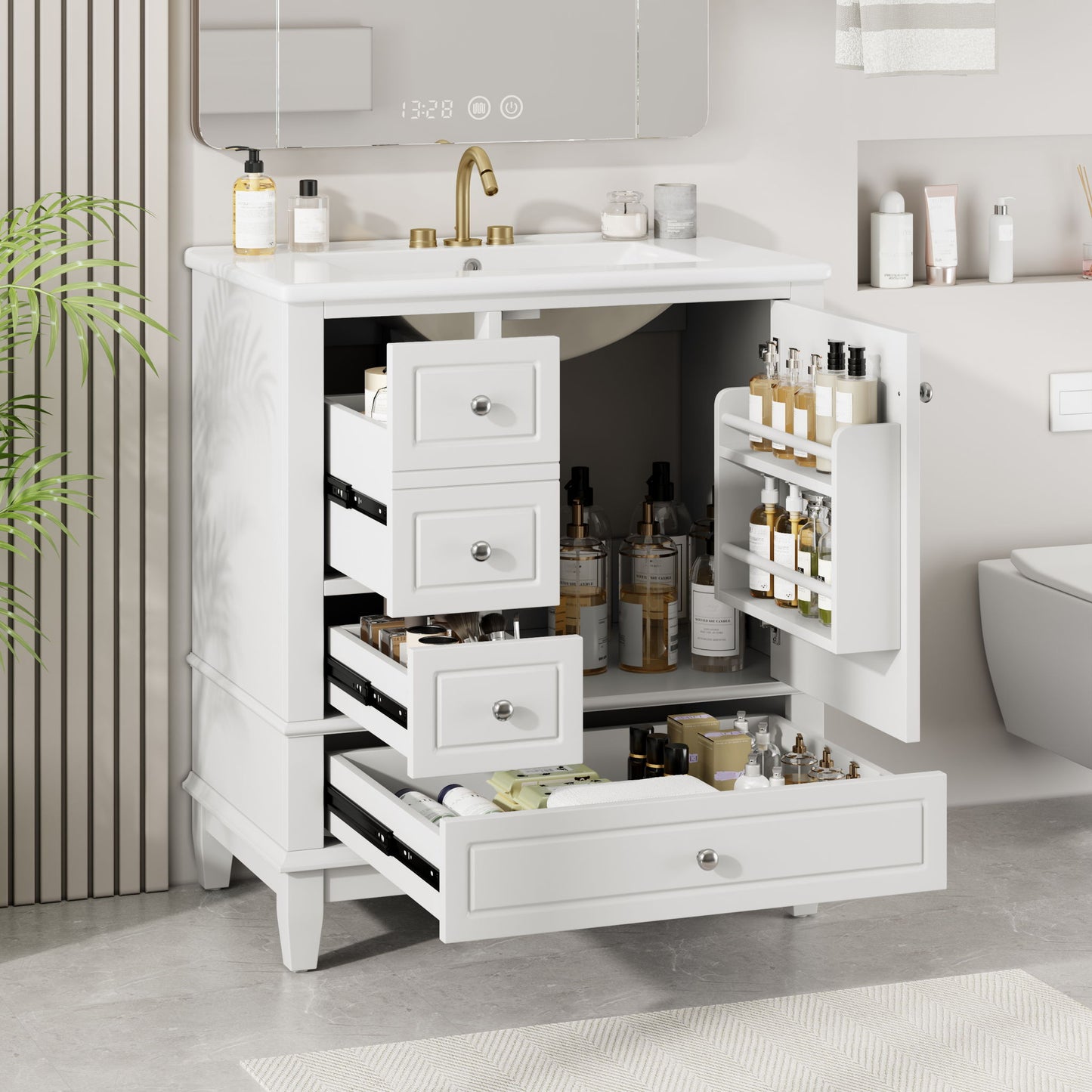 Freestanding Bathroom Vanity With Sink, Soft Close Door, 3 Drawers