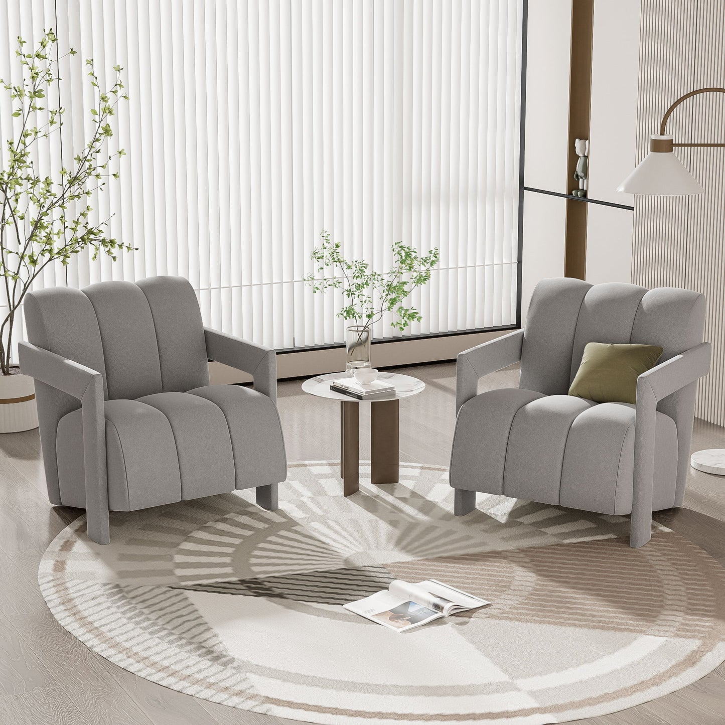 Modern Minimalist Leisure Armchair With L Shaped Armrests