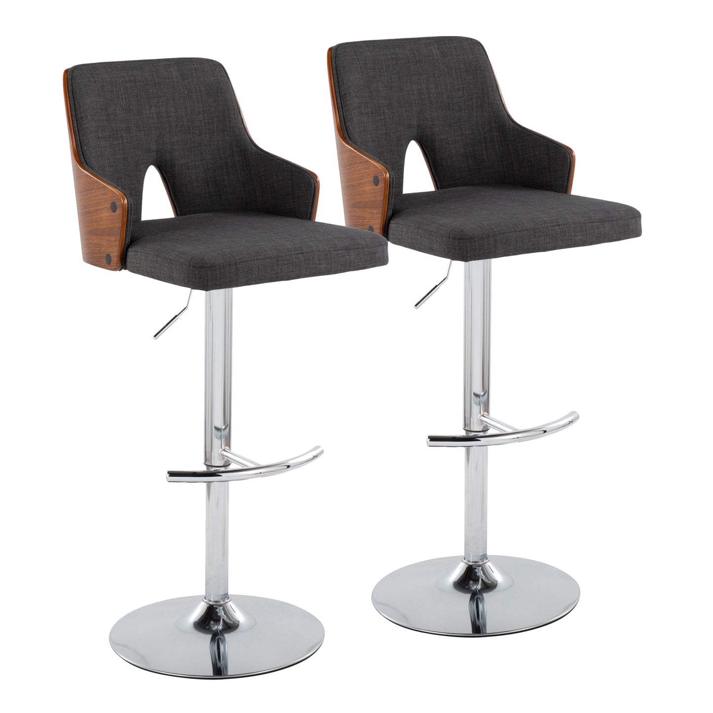 Stella - Contemporary Adjustable Barstool Stool With Swivel With Rounded T Footrest (Set of 2)