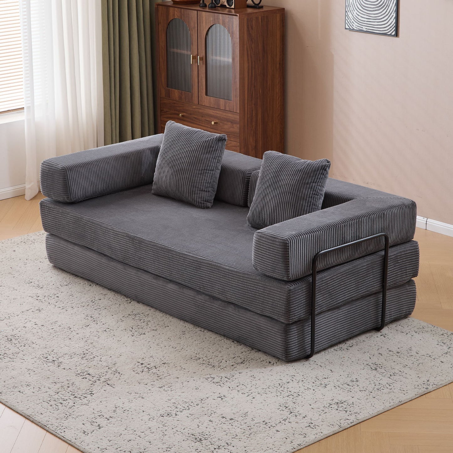 Floor Couch, Convertible Floor Sofa Bed With Pillow Back Support Armrest