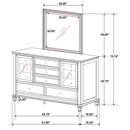 Dennis - 11 Drawer Dresser With Mirror - Cream White
