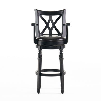 Elegant Leather Swivel Bar Stool With Arms - Espresso