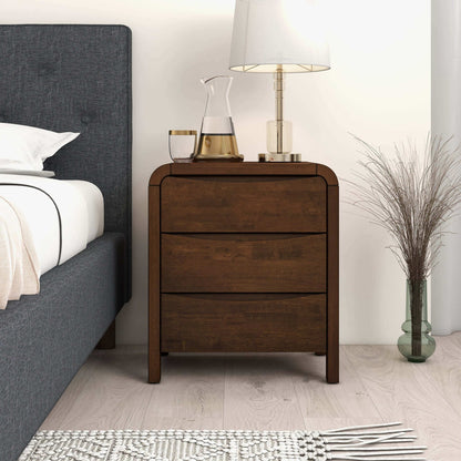 Lionel - Mid-Century Modern Nightstand 3 Drawer Bed Side Table - Brown