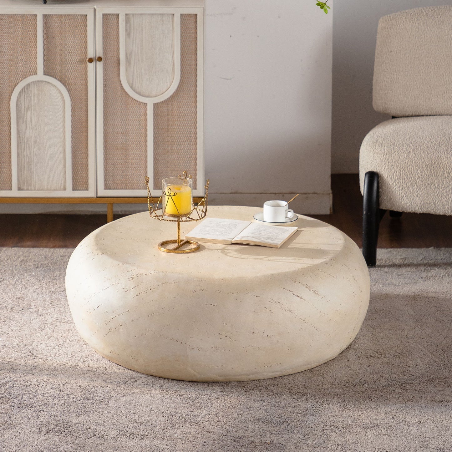 Round Coffee Table With Smooth Texture For Living Room - Light Beige