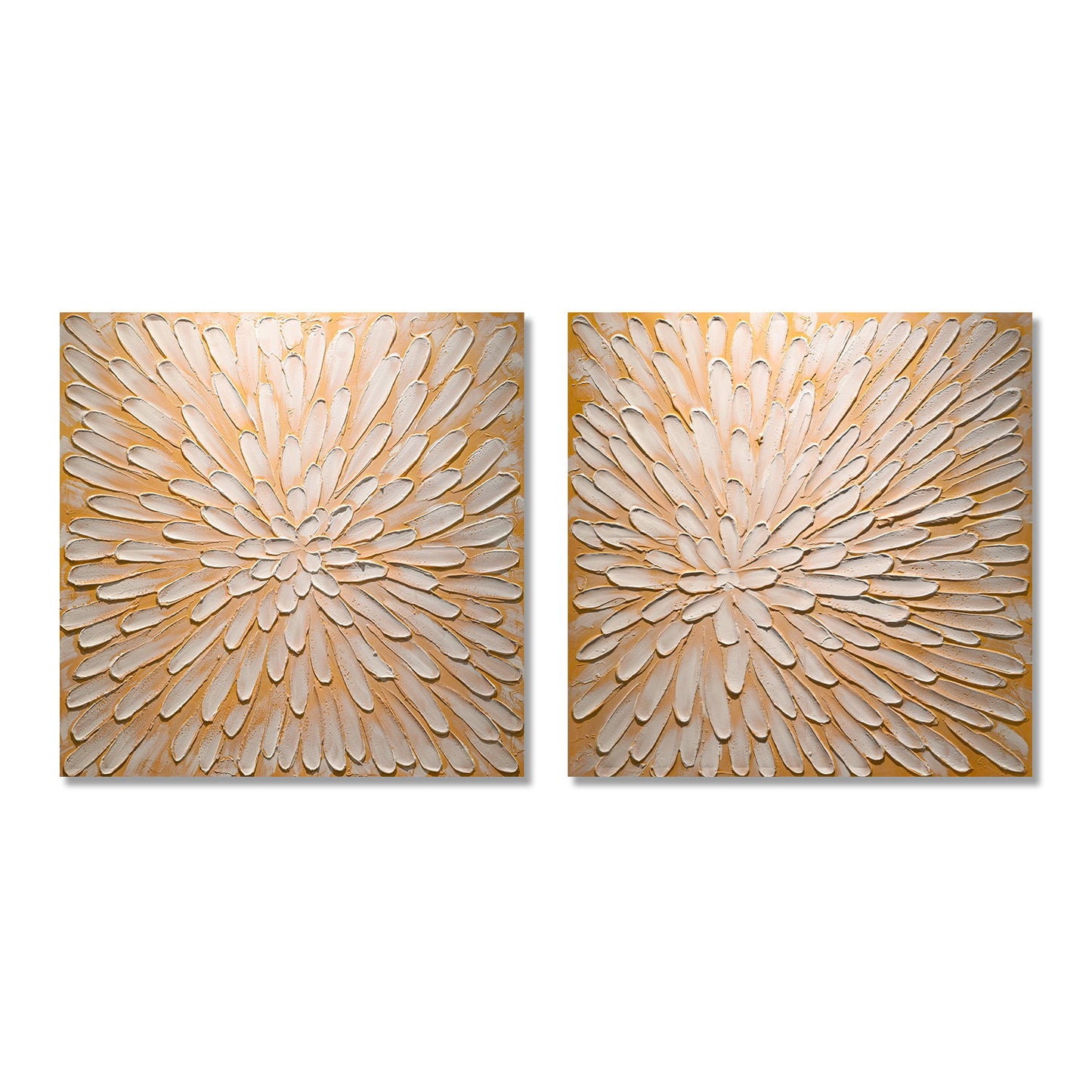 Textured Floral Canvas Wall Art, Hand Painted Thick Impasto Flower Painting (Set of 2) - Antique White
