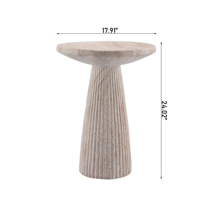 Fluted Pedestal Round Coffee Table - Beige / Yellow