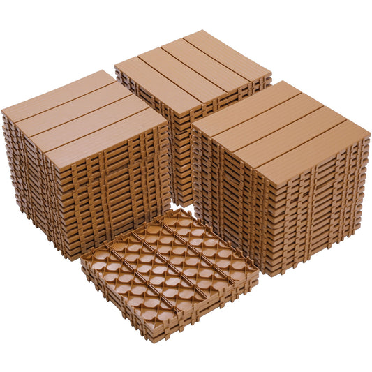 Plastic Interlocking Deck Tiles (Pack Of 44), Patio Flooring Outdoor Waterproof All Weather Use For Garden Poolside Front / Back Yard - Burly Wood