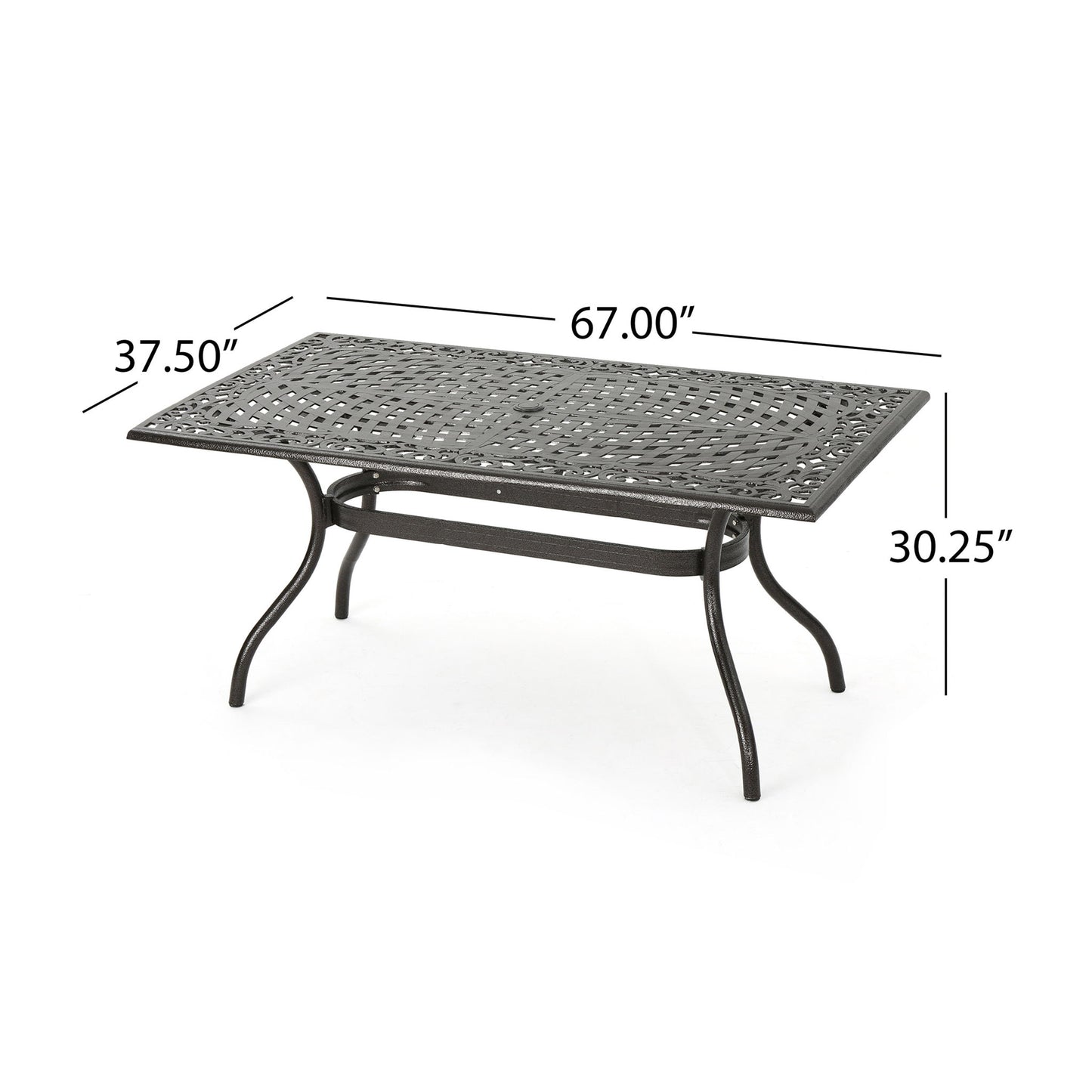 Celestine - Outdoor Cast Aluminum Dining Table With Floral Lattice Design And Umbrella Holder