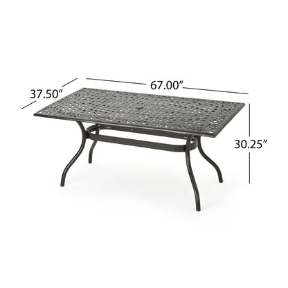 Celestine - Outdoor Cast Aluminum Dining Table With Floral Lattice Design And Umbrella Holder