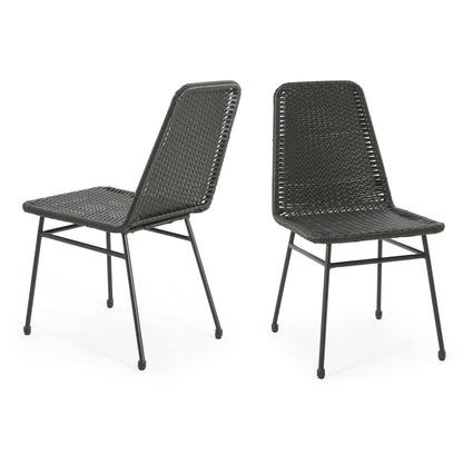 Outdoor Dining Chairs (Set of 2), Rattan Backrest And Cushions, Iron Frame - Dark Brown