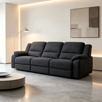 3 Seat Manual Reclining Sofa With Deep Recline - Black