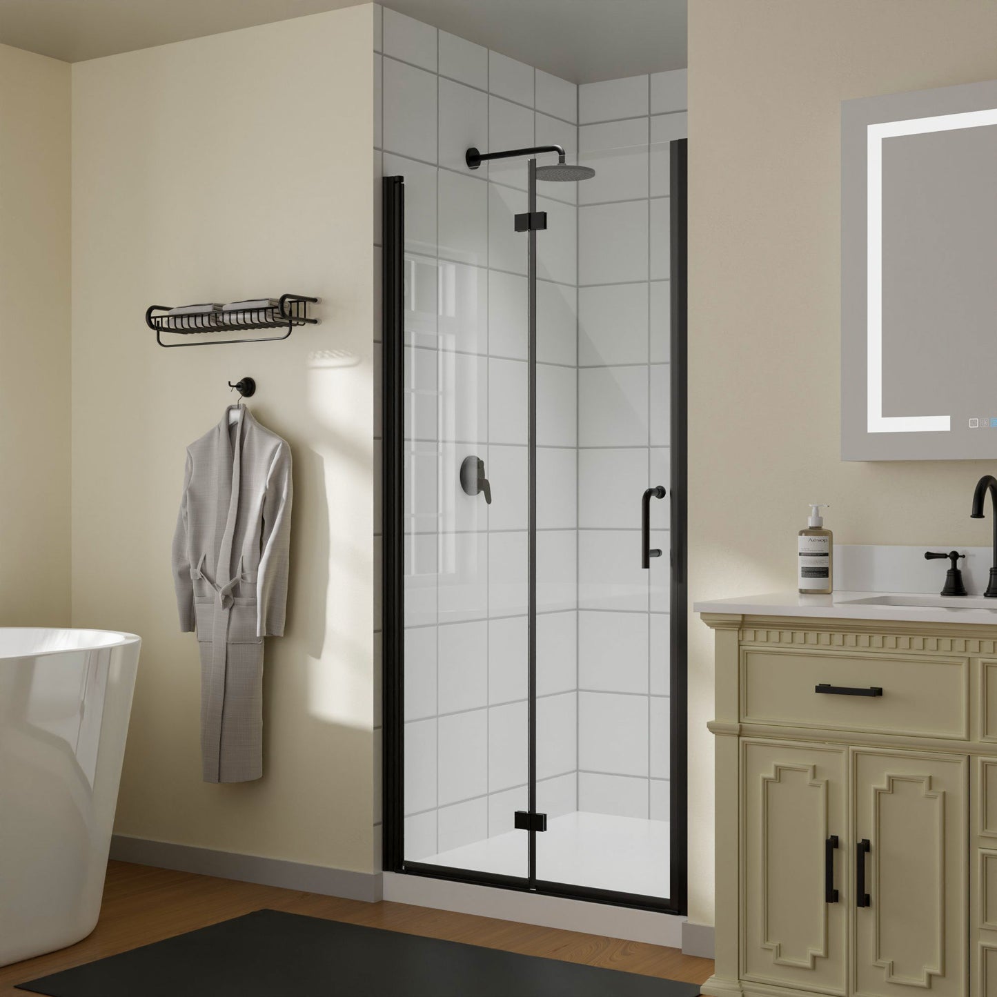 Bi-Fold Semi-Frameless Shower Doors In Matte With Clear Glass