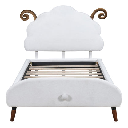 Upholstered Platform Bed With Sheep Shaped Headboard