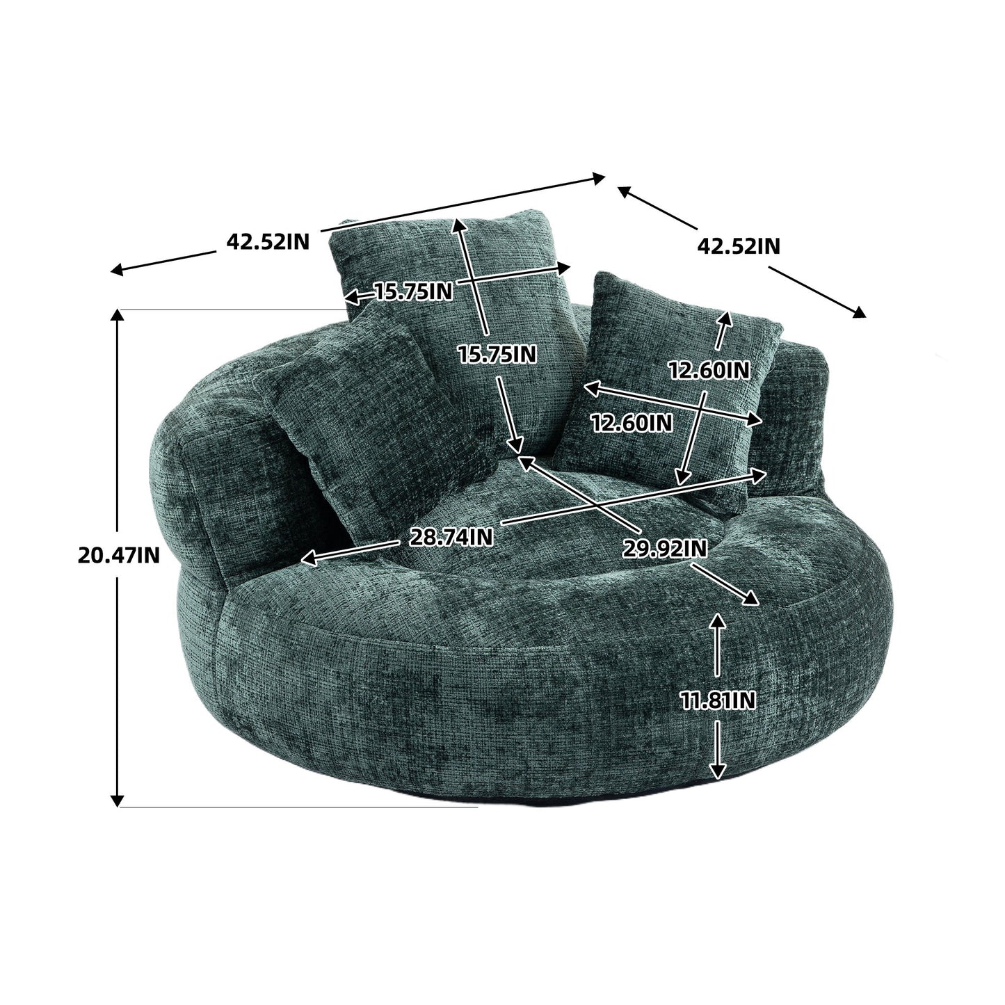 Lazy Sofa High Back Bean Bag Chair Couch With 3 Pillows