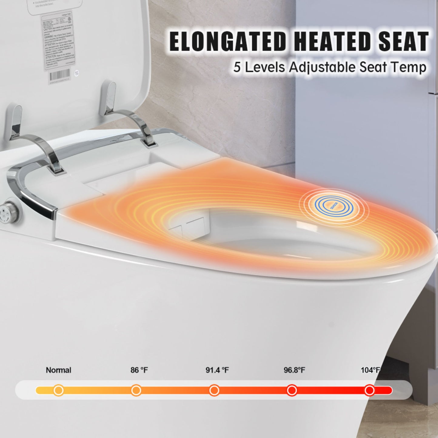 Luxury Smart Toilet With Dryer And Warm Water, Elongated Bidet Toilet With Heated Seat, With Remote Control, Led Night Light, Power Outage Flushing, Soft Close Cover - White