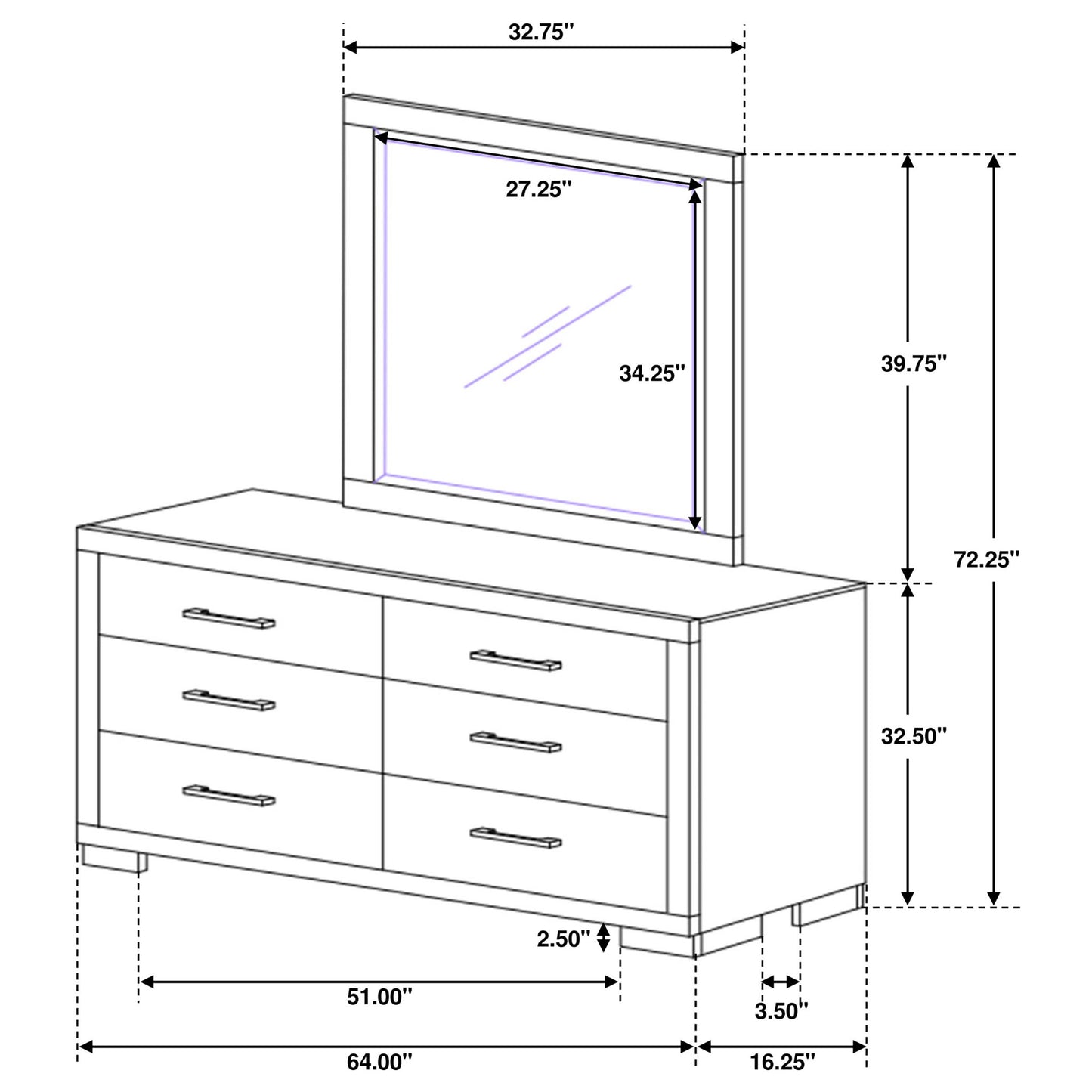 Polk - 6 Drawer Dresser With Mirror