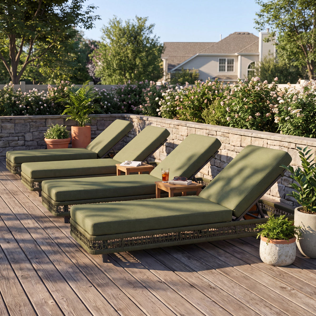 Outdoor Chaise Lounge & Wheels, 5 Position Adjustable Backrest