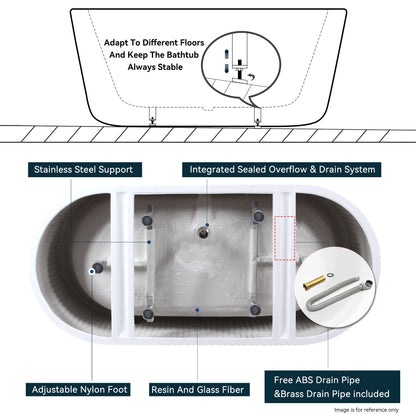 Acrylic Freestanding Bathtub-Acrylic Soaking Tubs, Fluted Style Freestanding Bathtub With Integrated Slotted Overflow And Brushed Nickel Toe-Tap Drain, 02149-Bn - Glossy White