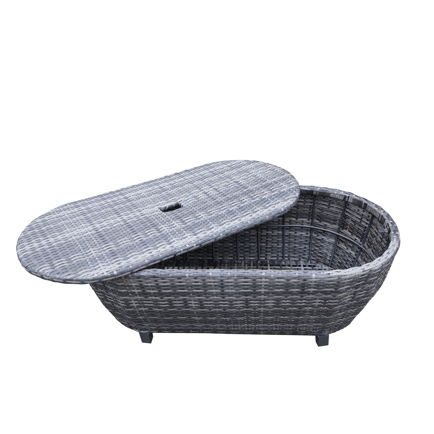 Modern Outdoor Wicker Oval Coffee Table With Storage - Black Tourmaline