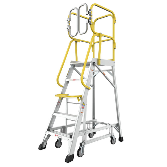 Heavy Duty Aluminum Rolling Platform Ladder With Steps, 375Lbs Capacity
