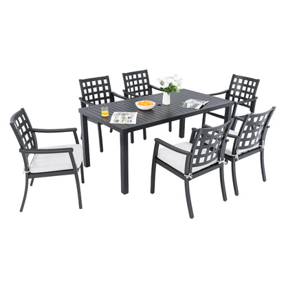 Modern Classic Outdoor Patio Dining Set, Rectangular Table & Dining Chairs, Rust Free, Weather Resistant