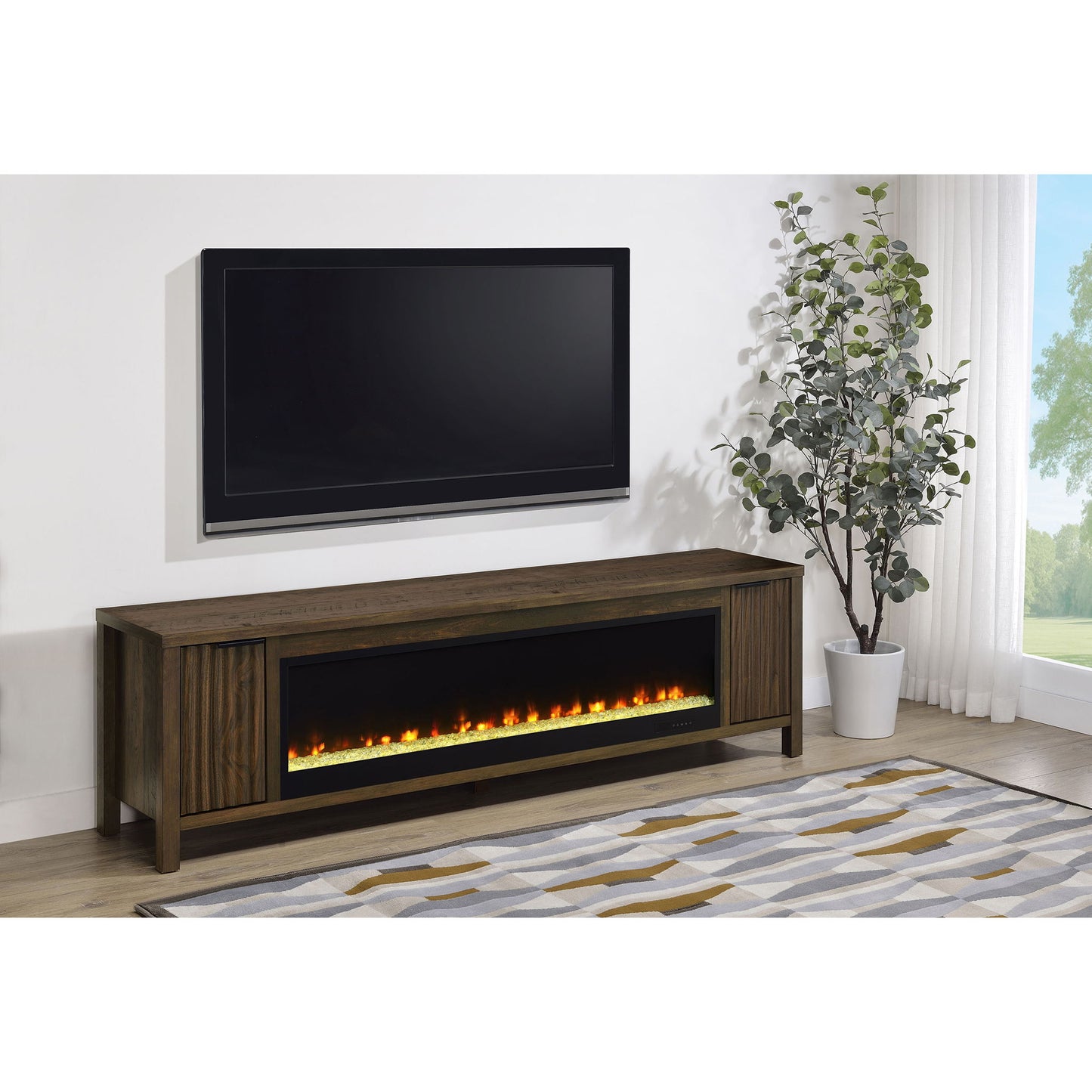 Alamitos - Electric Fireplace TV Stand With Flame Visualizer - Pine Wood