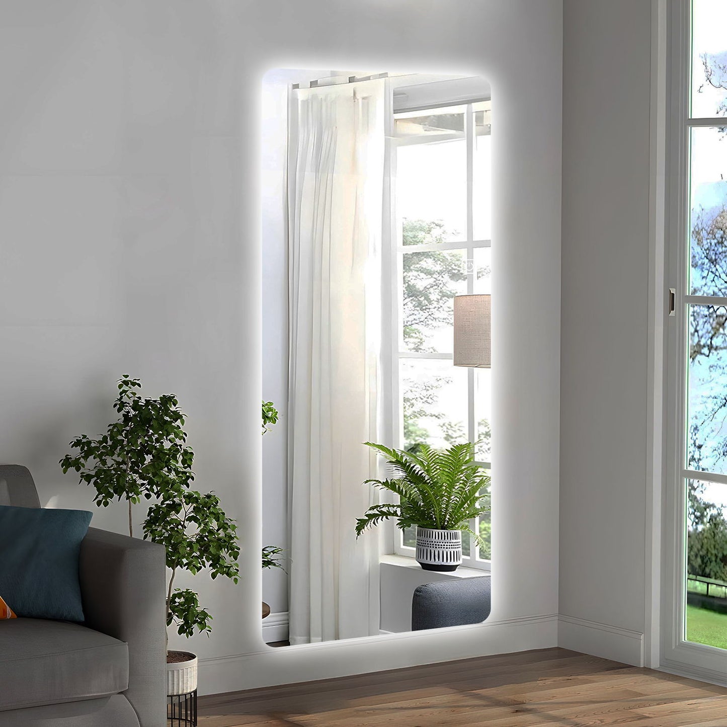 Wall Mounted Full Body Mirror With Dimming Lights Glass - Silver