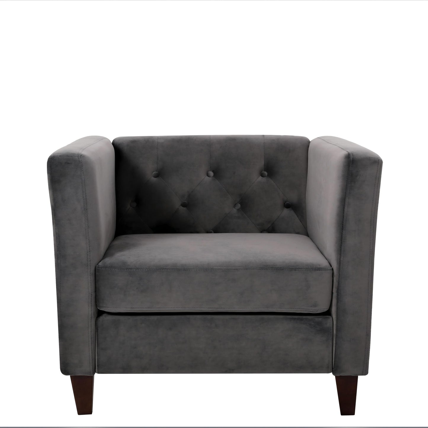 Button Tufted Accent Chair, Square Arms