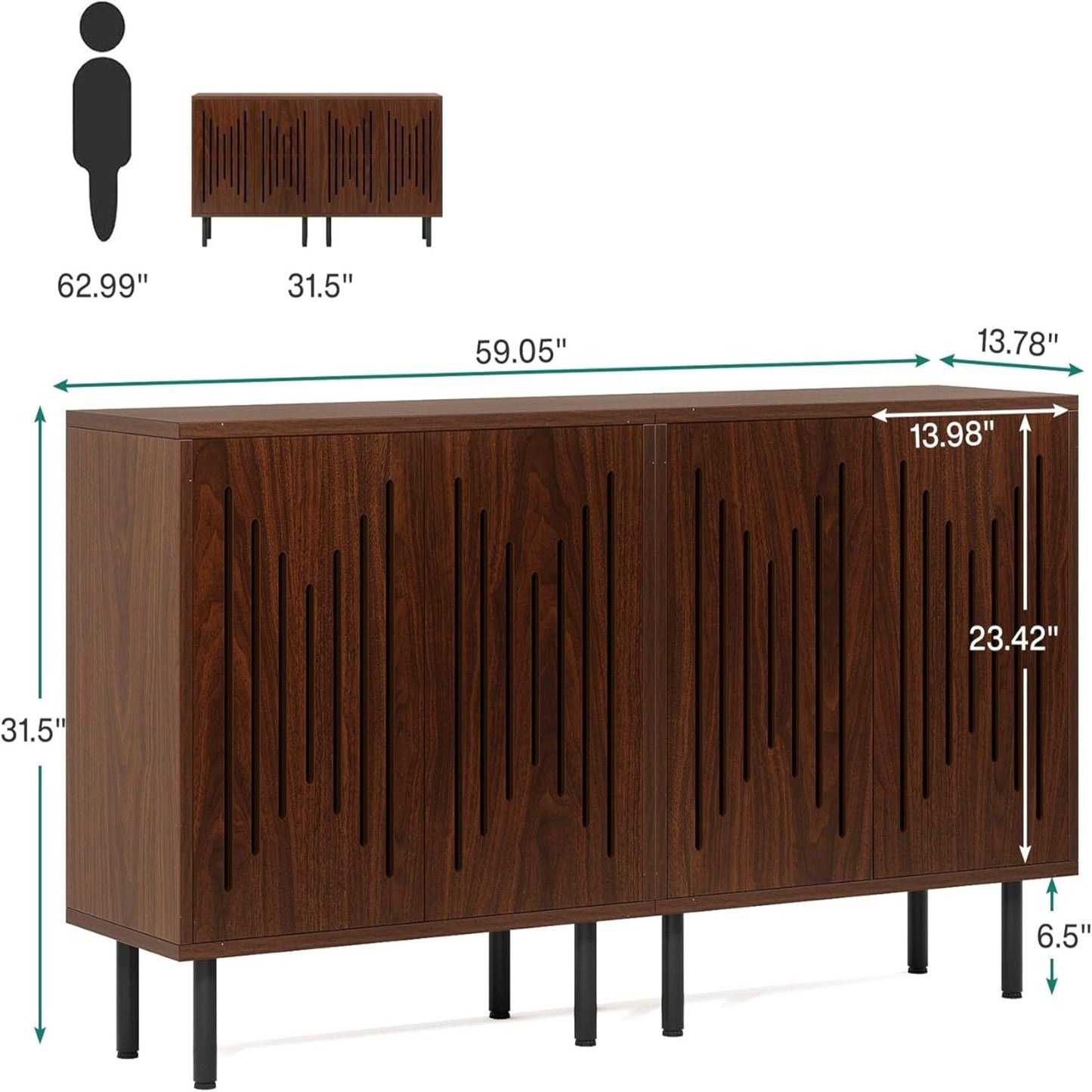 Buffet Sideboard Cabinets With Adjustable Shelves For Dining Room (Set of 2) - Dark Brown