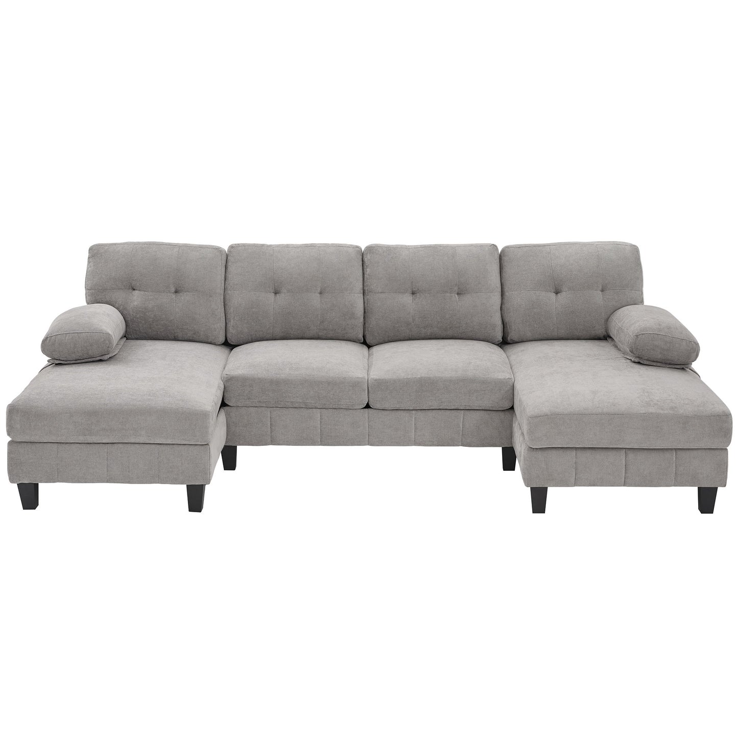U-Shaped Sectional Sofa 103.5" Black Chenille Fabric Couch With Dual Chaise Lounges, Storage Pockets, Armrest Pillows