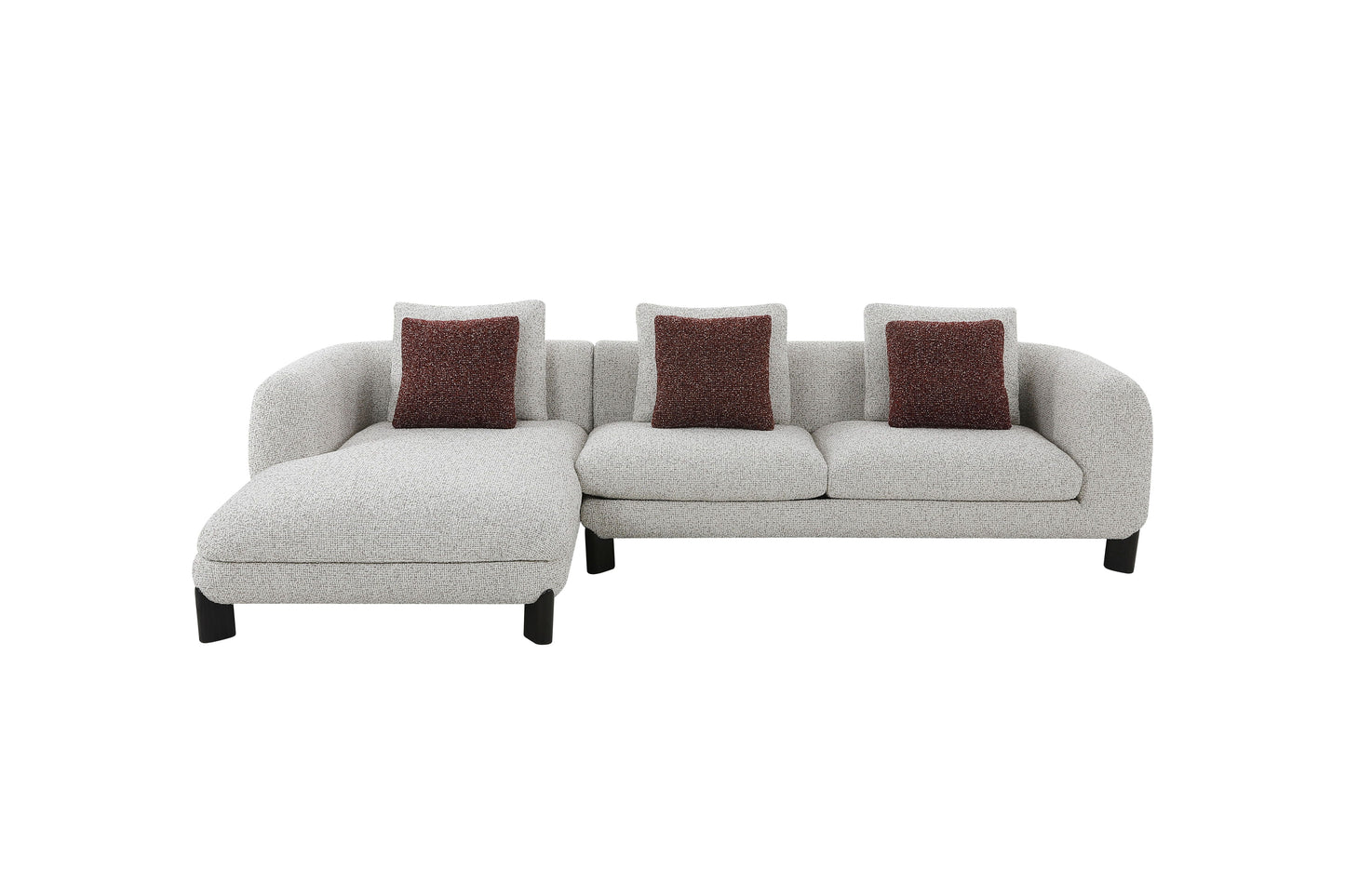 Mardi - Tweed Sectional Sofa With 3 Pillows - Maroon / Beige