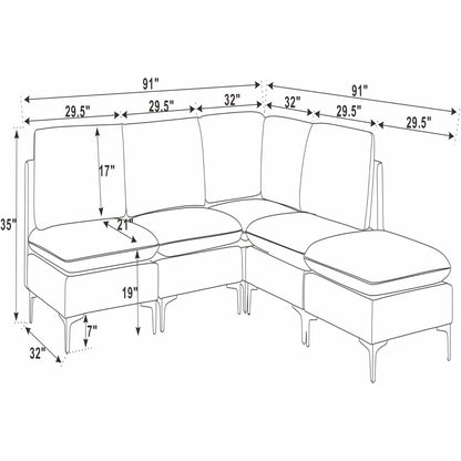 Upholstered Modular Sectional With Tall Legs, Medium Firm Seat