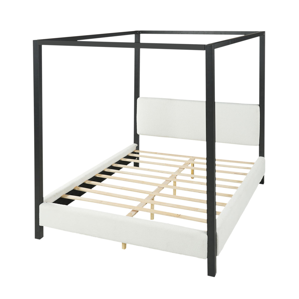 Queen Canopy Bed With Upholstery - White / Black