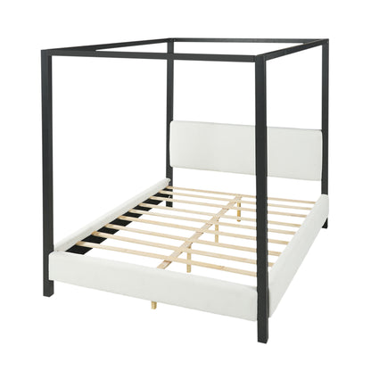 Queen Canopy Bed With Upholstery - White / Black
