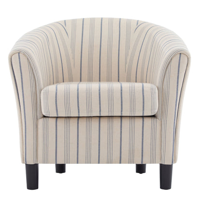 Modern Barrel Fabric Striped Barrel Chair With Channel Stitching - Beige / Blue Stripe