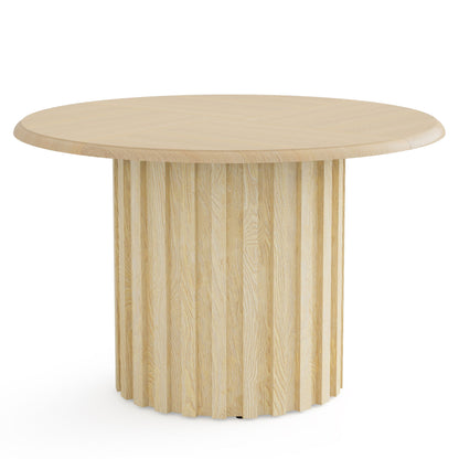 Round Dining Table With Fluted Pedestal Base, Circle Kitchen & Dinner Table - Natural Wood
