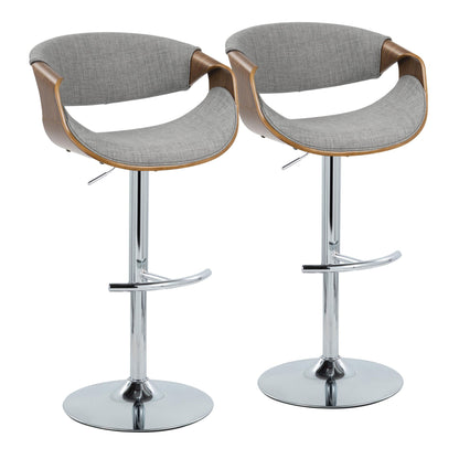 Curvo - Mid Century Modern Adjustable Barstool With Swivel With Rounded T Footrest (Set of 2)