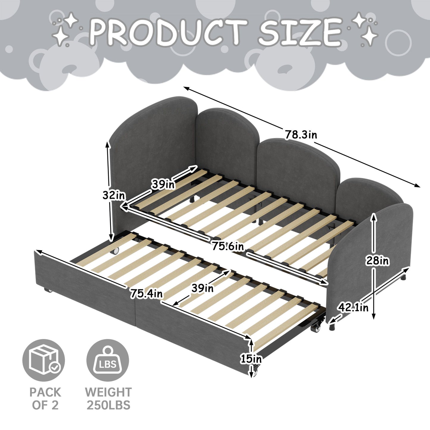 Modern Velvet Upholstered Daybed With Additional Bed Frame