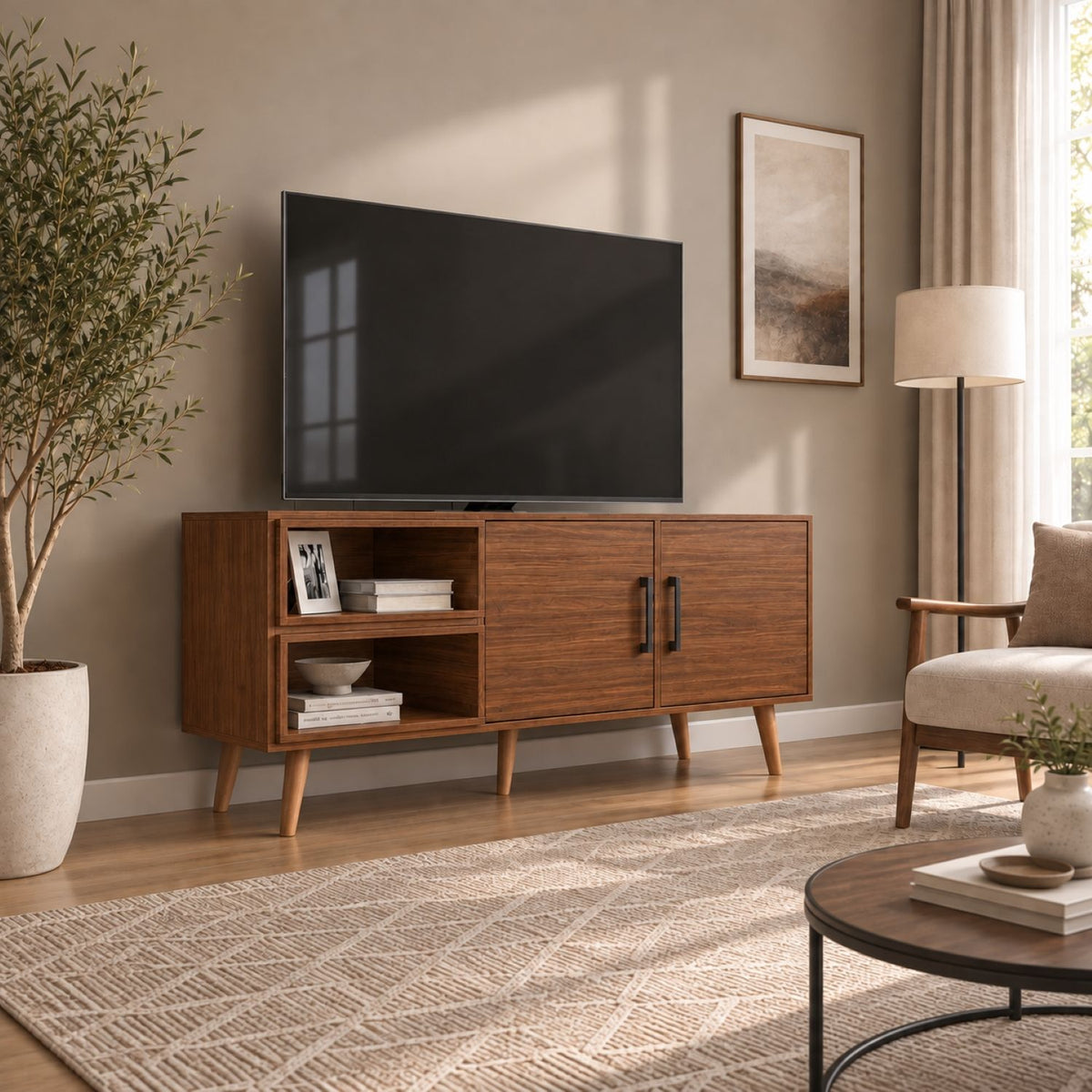 TV Stand For TVs Up To 60" With 2 Doors And 2 Open Shelves