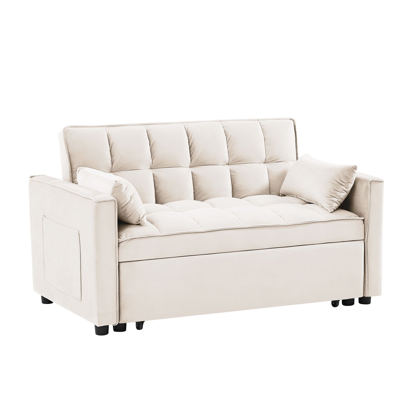 Modern Velvet Convertible Loveseat Futon Sofa With Pullout Bed, Reclining Backrest