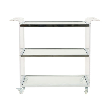 Elegant Acrylic Bar Cart With Tempered Glass Shelves And Rattan Metal Frame - Clear