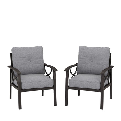 All Weather Armchairs With Cushions, Sculptural Design (Set of 2) - Gray / Khaki