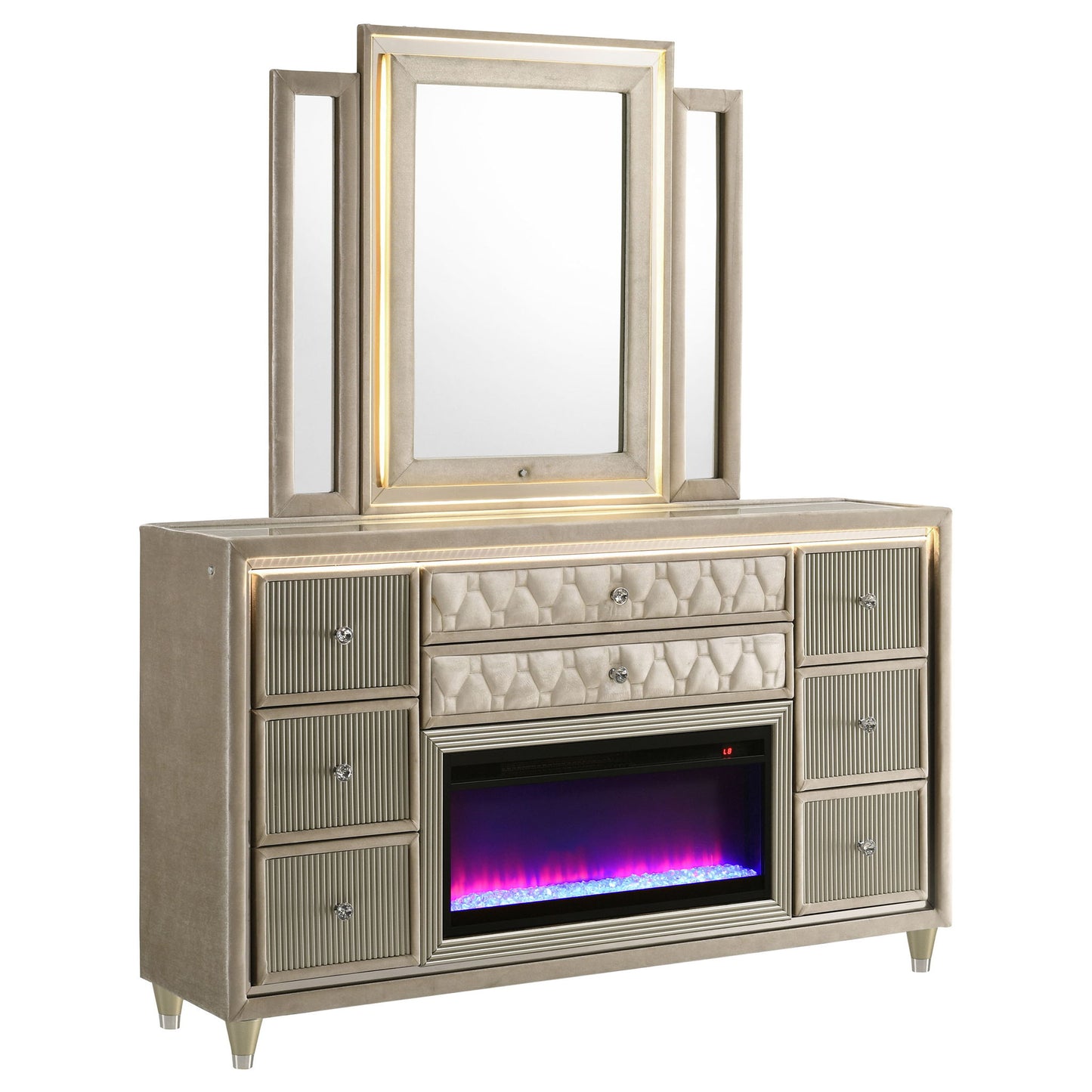 Mika - 8 Drawer LED Dresser And Mirror Set - Ivory